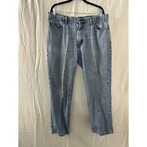 Haggar Jeans Mens 38X29 (38X28) Mustang Blue Denim Straight Leg Light Wash Stain